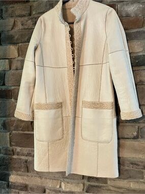 Vintage Nimbus Cream Shearling Coat Genuine Sheepskin New Zealand Panel Coat